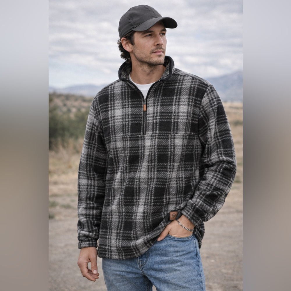 John Wayne Stock & Supply Plaid Fleece Quarter Zip Pullover Men’s Medium
